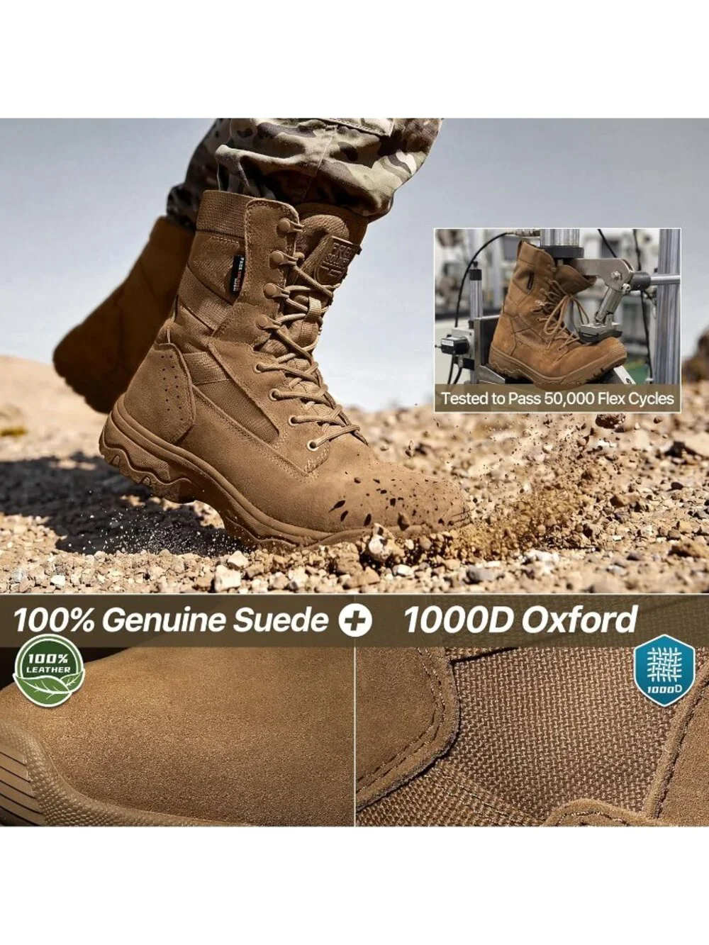 Men's Bright Brown Combat Boots Durable Suede Leather Military Army Desert Boot